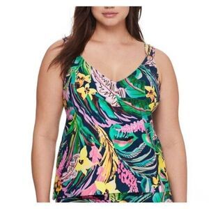 NEW Birdsong Sz‎ 24W Waikiki Floral Plus Size Flyaway Underwire Tankini Swim Top